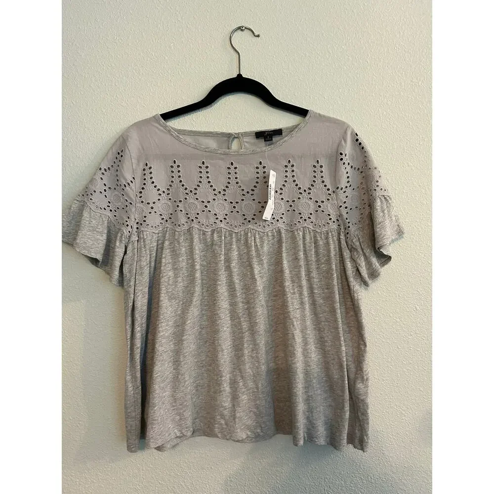 NWT J. Crew Eyelet Top in vintage 100% cotton relaxed T- shirt blouse size S